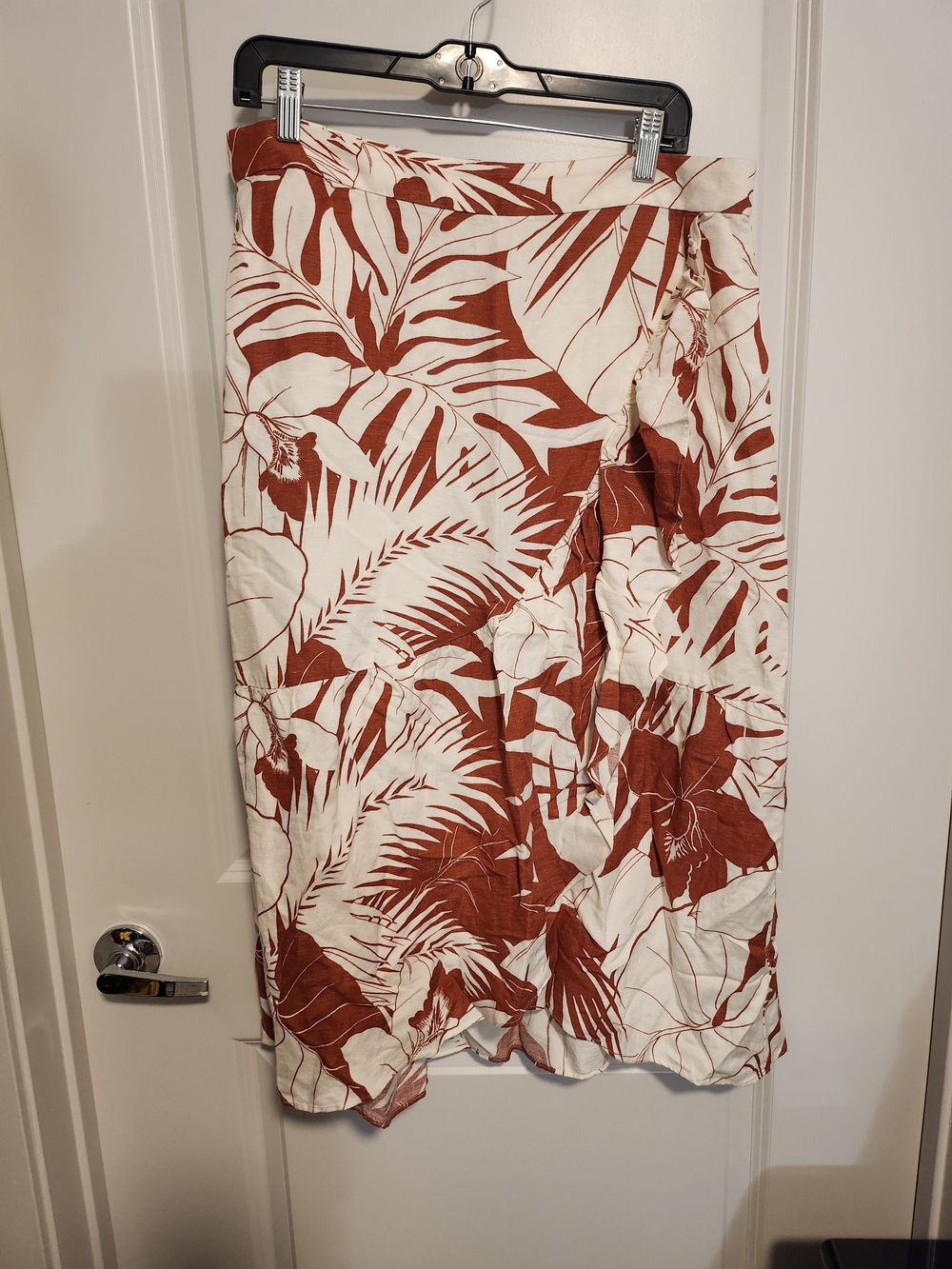 Madewell Cream and Rust Botanical Wrap Midi Skirt